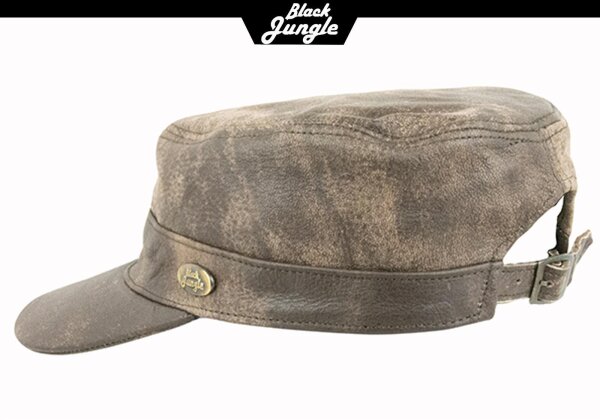 Black Jungle CASTRO Army Cap Leder Military Cuba Schirmmütze Armee Kappe  Kuba Mütze Tan