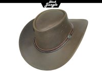 Black Jungle BEAGLE Outdoor Western Lederhut Australien Cowboy Lederhüte Reiterhut Unisex Khaki M (57-58 cm)