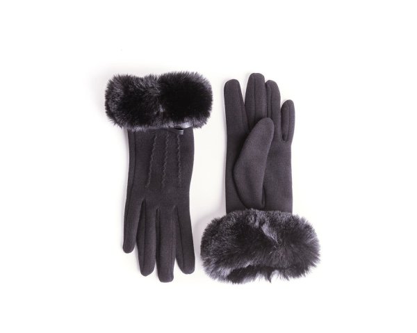 Black Jungle Handschuhe Damenhandschuhe mit Kunstfellmanschette Freizeit Outdoorhandschuhe Schwarz one-size