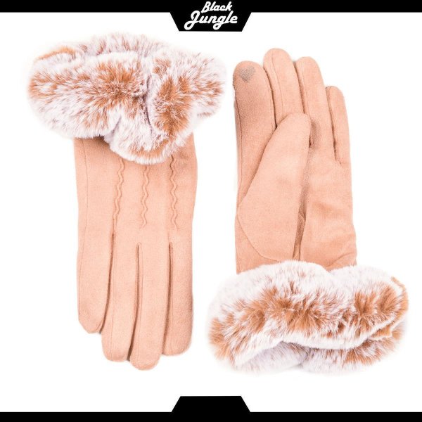 Black Jungle Handschuhe Damenhandschuhe mit Kunstfellmanschette Freizeit Outdoorhandschuhe Beige one-size