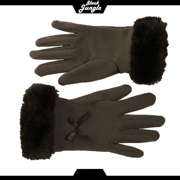 Black Jungle Handschuhe Damenhandschuhe mit Kunstfellmanschette Freizeit Outdoorhandschuhe Grau one-size