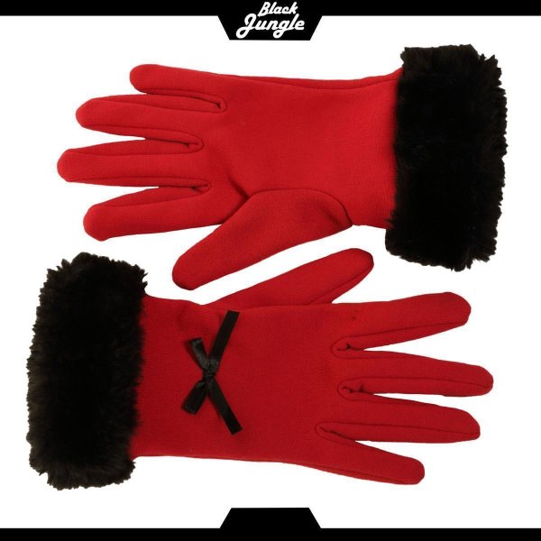 Black Jungle Handschuhe Damenhandschuhe mit Kunstfellmanschette Freizeit Outdoorhandschuhe Rot one-size