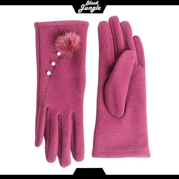 Black Jungle Handschuhe Damenhandschuhe mit Perlenbesatz Freizeit Outdoorhandschuhe Bordeaux one-size